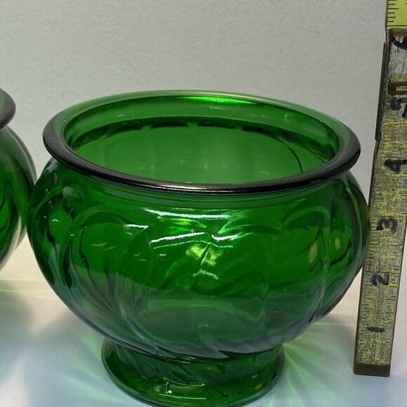 Vintage Green Glass Napco 1191 Cache Pot Planter Vase w/ Swirl Pattern Set Of 2 - Picture 8 of 12